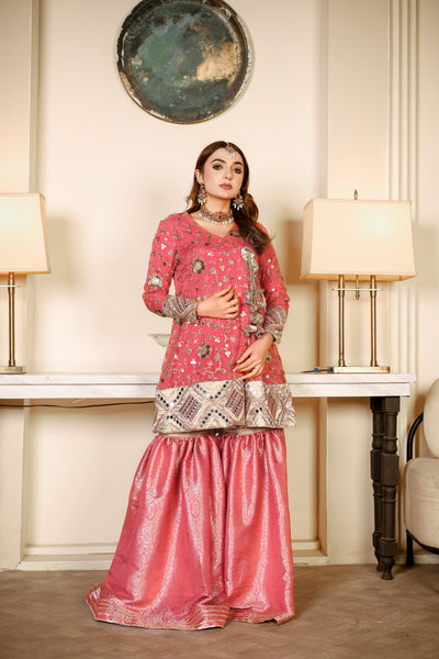 Coral Pink Angrakha with Gharara