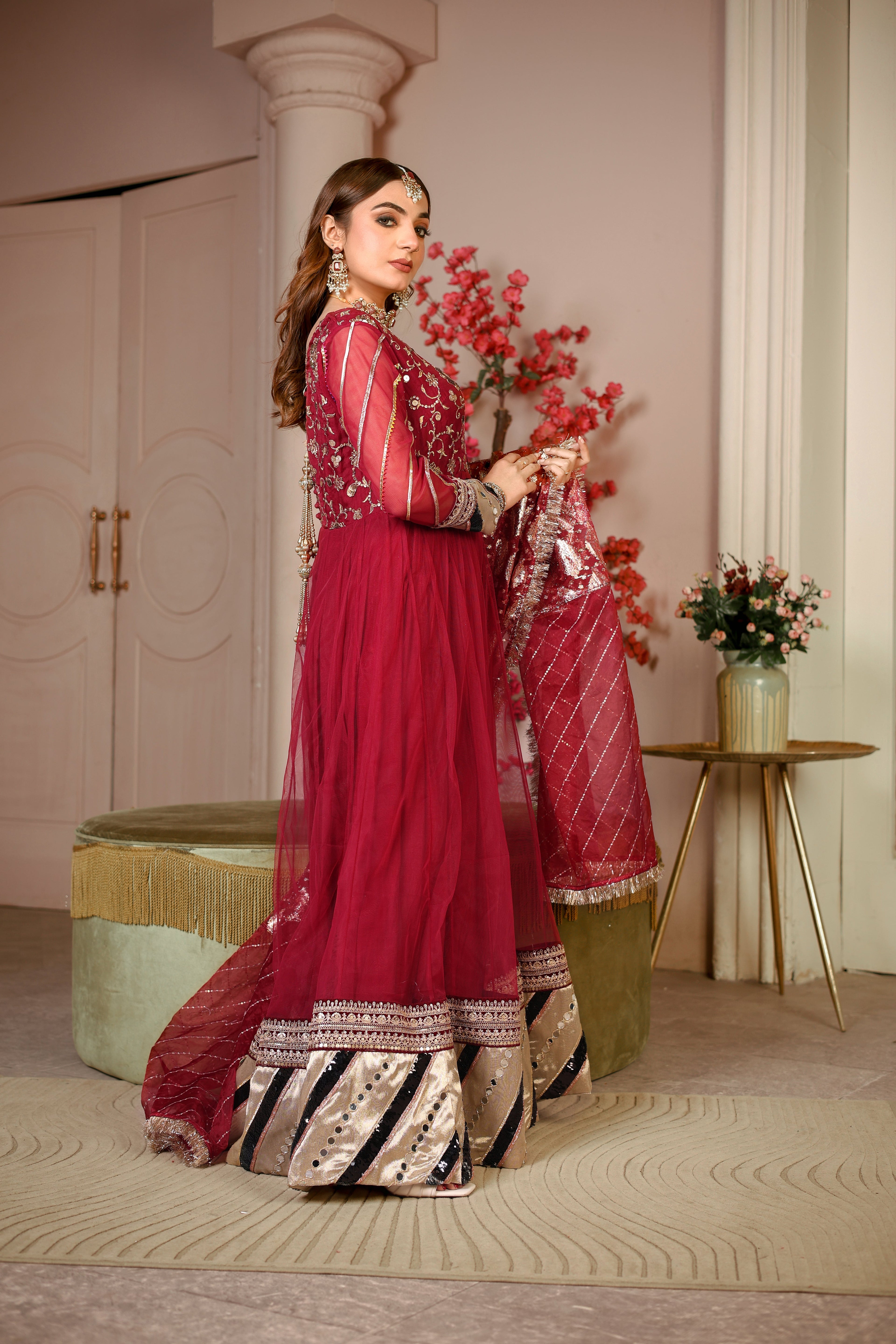 Maroon pishwaz